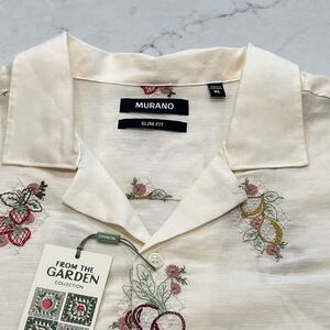 Murano NEW Garden Collection XL Embroidered Short Sleeve Camp Shirt‎ Linen Blend